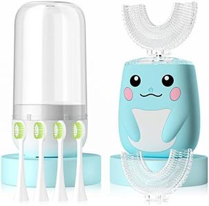 ELOTAME Kids Electric U Shaped Toothbrush Children Rechargeable Sonic Toothbrush with 6 Soft Brush Head Automatic Full Mouth 6 Cleaning Modes -Age2-7 Blue