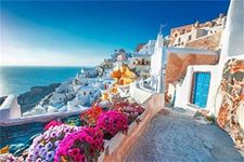 WOWDECOR Paint by Numbers Kits for Adults Kids, Diy Oil Painting - Greece House Flowers Seaside Landscape 16x20 inch (Frameless)