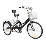 Queeucaer Adult Tricycle 3 Wheel Bike,Trike Bike, Folding Bicycle with Storage Basket, for adult men, women, and the elderly, with Mudguards and Double Brakes,24 Inch,7-Speed,Black