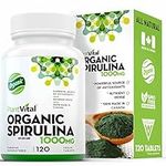 Plantvital Organic Spirulina Tablets (120 Tablets) 1000mg Per Tablet - Mega Source of Chlorophyll, Protein. Vitamins/Minerals, Antioxidant Rich Superfood. Vegan, Non-GMO, Gluten, Soy, Dairy Free! Made in Canada