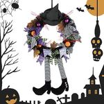 Halloween Wreath Front Door, 27-Inch Witch Wreath Halloween Decorations, Halloween Door Wreath Witch's Hat And Legs Pumpkin Decor for Front Door or Indoor Wall Decor, Halloween Decorations Indoor