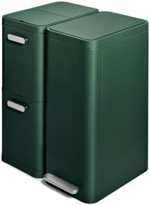 Caraway Slim Trash and Recycling Duo - Stainless Steel 13 Gallon Step Trash Can and 2-Drawer Recycling Bin - Emerald