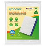 TICONN 2PK Plastic Mattress Bag for Moving Storage, Waterproof Mattress Protector Cover, Heavy-Duty Mattress Moving Supplies (4 mil, King)