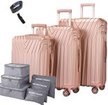 Bosnite Luggage & Travel Gear Suitcase Set - 3-Piece Hard Shell with Stylish Design Travel-Ready Luggage Set - Suitcases with Wheels, Luggage Organizer and Scale (Rose Gold)