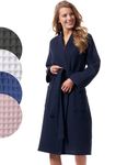 Morgenstern Cotton Waffle Summer Kimono Bathrobe Dressing Gown Lightweight Women Dark Blue Size M