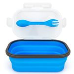 Lunbengo Collapsible Lunch Box Containers, Silicone Bento Box with Airtight Lid and 2 in1 Spoon & Fork, 1000ml Large Portion Reusable Silicone Food Storage Container, Microwave Dishwasher Safe