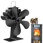 5 Blades Heat Powered Stove Fan - PYBBO Non-Electric Silent Motors Wood Burning Stove Fireplace Fan Circulates Warm/Heated Air Eco Fan for Gas/Pellet/Wood/Log Burning Stoves with Thermometer