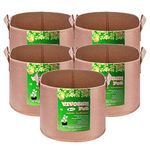 VIVOSUN 5-Pack 5 Gallons Grow Bags Heavy Duty Thickened Nonwoven Fabric Pots with Strap Handles Tan