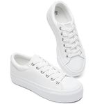 BABUDOG Womens Synthetic Leather Platform Sneakers,White Platform Shoes,Lace-up Tennis Shoes for Women,Comfortable Casual Shoes, White, 11