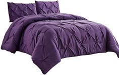 WPM 2 Piece Microfiber Comforter Set Pinch Pleat Pintuck Down Alternative Bedding - All Season Purple Bedroom Decor- JN1 (Dark Purple, Twin)