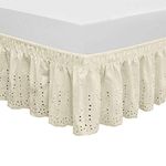 QSY Home Wrap Around Elastic Eyelet Bed Skirts 18 Inches Drop Dust Ruffle Three Fabric Sides Easy On/Easy Off Adjustable Polyester Cotton (Beige Queen/King)