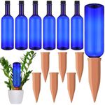 SiliFine 12 Pack Plant Watering Devices Include 6 Terracotta Self Watering Spikes and 6 Pcs 26 oz Plastic Bottles, Slow Release Vacation Insert Automatic Plant Waterer Device (Blue)