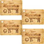 DuneDesign Set of 4 - Bamboo Kitchen Cutting Board - 13x9 in - Wooden Steak Plate with Juice Groove