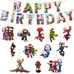 Chukua 14Pcs Spider Birthday Decoration Banner- Spidey Happy Birthday Banner Decoration Spider Bunting Garland and Hanging Swirls Decoration for Spider Theme Kids Birthday Party Supplies Decorations