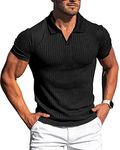 Lempue Mens V Neck t Shirts Slim Fit Muscle Polo Shirts for Men Short Sleeve Dry Fit Golf Shirts Casual Stylish Clothes Black