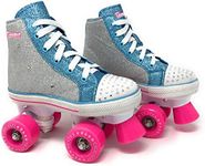 CHICAGO Skates Girls Fashion Quad Skates with Flashing Lights - Glitter Silver/Teal/Pink - Size 3