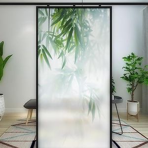 Bamboo Leaf Print Privacy Window Film Stained Glass Static Cling Window Treatments Window Coverings Glass Sticker Decorative Film for Siding Glass Door Home Decor 31.5"x78.74"(80x200cm)