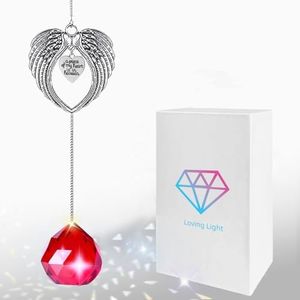 Memorial Crystal Suncatcher, Sympathy Gifts for Loss of Loved One, Angel Wing Clear Crystal Ball Window Suncatcher Gift Box for Remembrance (Red)