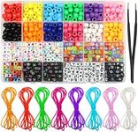TOAOB 1020pcs Rainbow Color Acrylic Beads Set 6mm Cube Alphabet Letter Beads and Pony Beads and 8 Rolls Colourful Elastic Cords with 1 pcs Tweezer for Jewelry Making DIY Craft