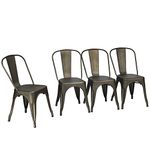 TANGZON Dining Chairs Set of 4, Stackable Steel Tolix Kitchen Chairs with Slat Backrest & Elm Wood/Hollowed Seat, Industrial Bistro Side Chair for Dining Room Restaurant Patio (Hollowed Seat, Gun)