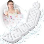 Bathtub Pillow Full Body, Luxury Bath Cushion for Tub with 230 Suction Cups, Bath Mat for Head and Neck Support with Laundry Bag White (63.2" x 16.2")