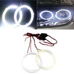 Qasim 1-Pair White 70MM 60SMD COB LED Halo Ring Angel Eyes Led Car Headlight with lampshade Cover 12V 24V DC