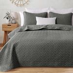 Exclusivo Mezcla King Size Quilt Bedding Set with Pillow Shams, Soft Lightweight Quilts Basket Quilted Bedspreads Coverlets Bed Cover for All Seasons, Dark Grey