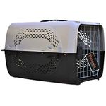 Picckola International® Imported Plastic Portable Pet Travel Carrier Dog Cat Rabbit Hinged Door Folding Collapsible Transport Box Crate Cage Size 19.5 x 13 x 12.5 Inch for Puppy Cats (Grey)