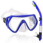 WACOOL Professional Adults Teens Kids Snorkeling Snorkel Diving Scuba Package Set with Anti-Fog Coated Glass Purge Valve and Anti-Splash Silicon Mouth Piece for Men Women (Kids,Blue)