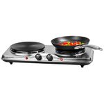 Daewoo Double Hot Plate Electric Hob – 2500W Tabletop Hob with 2 Ring Heating Plates, Portable & Compact – Ideal for Student Living, Camping, Caravans & Emergency Cooking