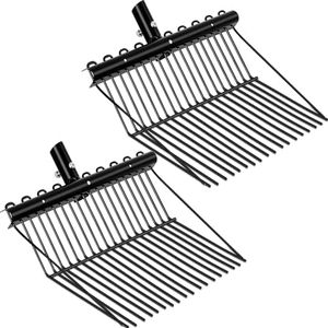 Tandefio 2 Pcs Metal Fork Head Manure Fork Pitch Fork Replacement Head Horse Manure Rake Bulk with Angled Tines for Horse Stall Picking up Manure Garden Animal Husbandry, Black