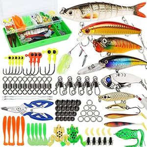 Fishing Lures Tackle Box Bass Fishing Kit Including Animated Lure,Crankbaits,Spinnerbaits,Soft Plastic Worms, Jigs,Topwater Lures,Hooks,Saltwater & Freshwater Fishing Gear Kit for Bass,Trout, Salmon.