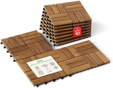 Idzo Interlocking Deck Tiles - 10PCS Waterproof Acacia Wood Patio Tiles, Flooring Tiles for Both Indoor and Outdoor - Decking Checker Pattern, 12 x 12 x 0.9 Inches, Golden Teak