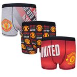 Manchester United FC Official Gift 3 Pack Boys Crest Boxer Shorts 9-10 Years