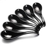 AOOSY Asian Soup Spoons Set of 6,6.75-inch Ceramic Soup Spoons,Chinese Soup Spoons,Black Large Japanese Soup Spoons for Cereal Stews Ramen Pho Wonton Dumpling Miso