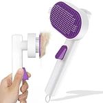 Cat Dog Brush,Pet Grooming Comb,Self Cleaning Cat Dog Slicker Brushes for Shedding, Pet Grooming Tool, One Click to Clean-purple