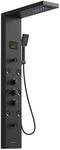 Homevacious 5 In 1 Shower Panel Tower System LED Rain Waterfall Shower Head and Adjustable Massage Body Jets 3 Settings Handheld Head and Tub Spout Stainless Steel Bathroom Panel Matte Black