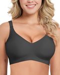 Falorda Wireless Bras for Women No Underwire, Seamless Bras Smooth Soft V Neck Full Coverage Comfort Bra with Extender Black