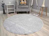 BPIL Circular Circle Shaggy Rugs Non Slip Washable Floor Small Large Round Mats Cheap (Silver, 120cm Diameter (47.3"))