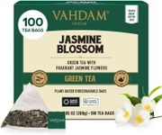 VAHDAM, Jasmine Green Tea Bags (100 Count) Med Caffeine, Non GMO & Gluten Free | High Grown Green Tea Blended w/Pure Jasmine Flowers | Jasmine Tea | Resealable Ziplock Pouch