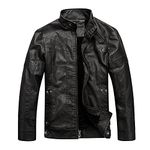 WULFUL Men's Vintage Stand Collar Leather Jacket Motorcycle PU Jacket and Coat, Black 2, Medium