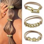 Bracelet Hair Ties for women - Ponytail Holders - Cute Hair Accessories with Gold Jewelry - Handmade Soft Elastic No Damage Scrunchies - Khaki