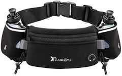 Number-one Running Belt with Water Bottles(2 x 175ML), Hydration Belt Waterproof Waist Pack Bag Fits iPhones Adjustable Sports Waist Pouch for Marathon Running Hiking Cycling, Black, M