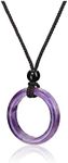 Jovivi Healing Crystal Pendant Necklace Women Natural Purple Amethyst Crystals Gemstones Quartz Round Stone Cord Necklace Adjustable Jewellery Gifts for Men, amethyst crystal stone