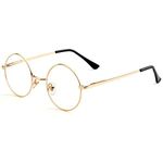 Small Round Clear Lens Glasses Non Prescription Circle Metal Frame Eyewear (Gold)