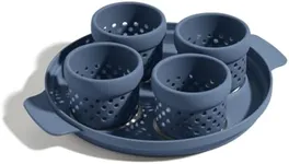 Our Place Silicone Egg Poacher Add-On - Easy-Use Poaching Set | Fail-Proof Water Bath Design | Includes Sturdy Nylon Platter & Perforated Cups | BPA-Free, Dishwasher Safe | Blue Salt