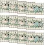 Artoid Mode Buffalo Plaid Eucalyptus Pumpkins Leaves Fall Placemats Set of 12，12x18 Inch Autumn Table Mats for Party Kitchen Dining Decoration