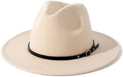 Lisianthus Women Wide Brim Wool Fedora Panama Hat with Belt Buckle Cream