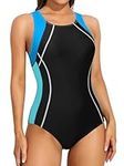 ATTRACO Womens One Piece Swimsuit Athletic Bathing Suits Training Sport Swimwear for Women, A_blue/Aqua, Medium