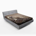 ABAKUHAUS Animal Fitted Sheet, White Wolf on the Rocks, Soft Decorative Fabric Bedding All-Round Elastic Pocket, 140 x 200 cm, Warm Taupe